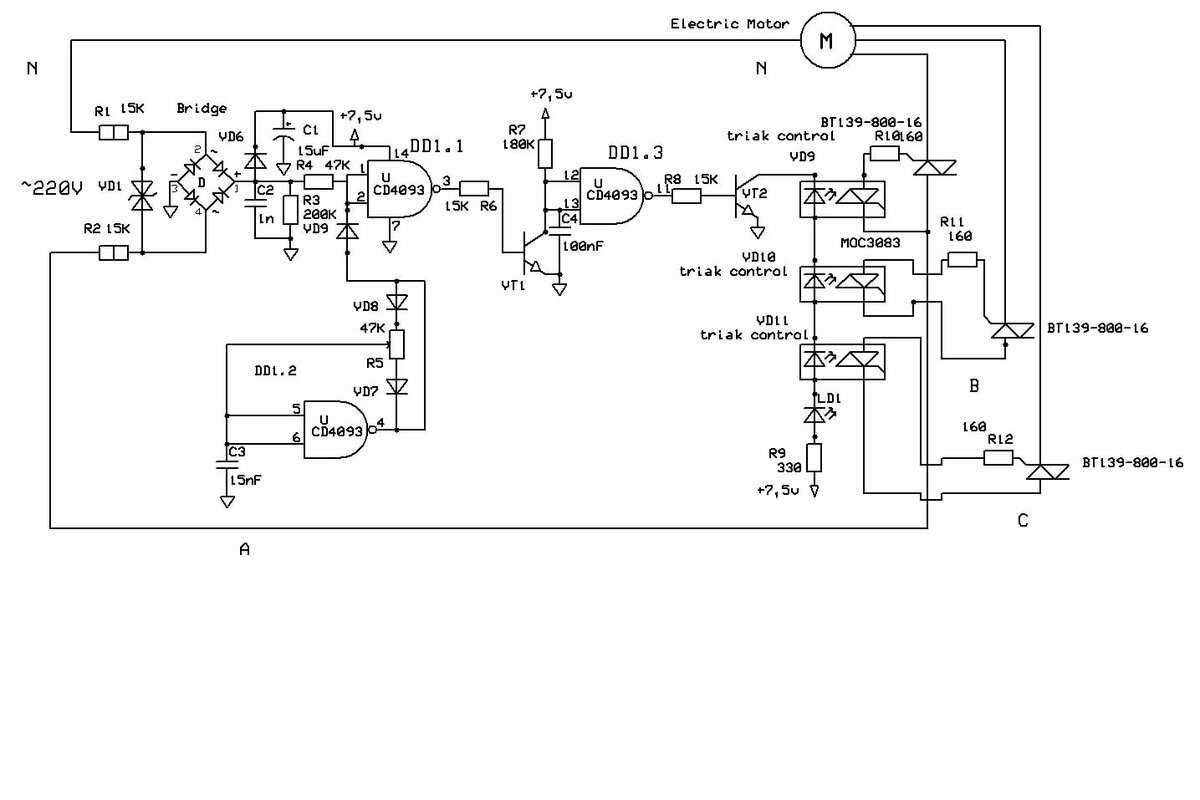 Схемы регулировки оборотов двигателя переменного тока - мастерок