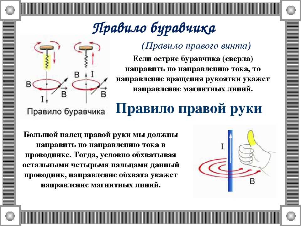 Для определения ориентации сил и полей на практике часто используют мнемонические правила, одним из которых является правило буравчика, с успехом применяемое в электротехнике