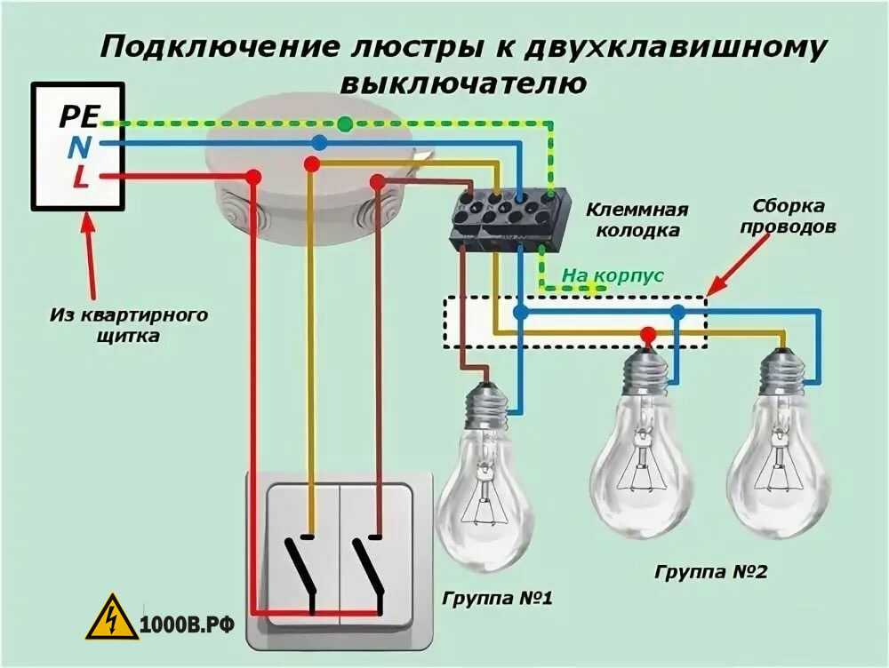Все варианты подключения люстр на 2, 5 или более лампочек к двойному выключателю - все об электрике от экспертов