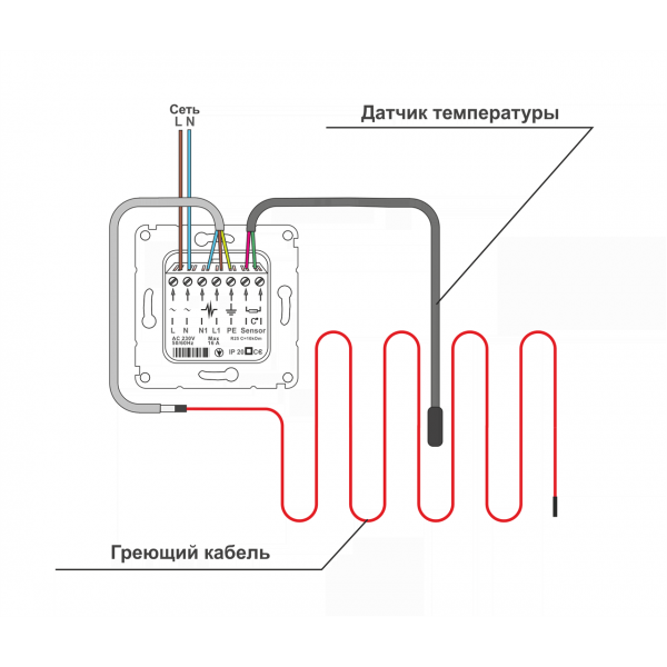 Подключение датчика выполняется в двух вариантах: В первом случае выполняется прямое соединение термостата и нагревательного элемента Во втором использоваться распаечная коробка