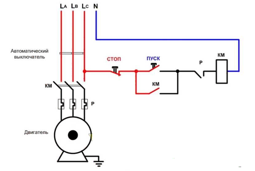 Схема подключения трехфазного пускателя через кнопку пуск стоп