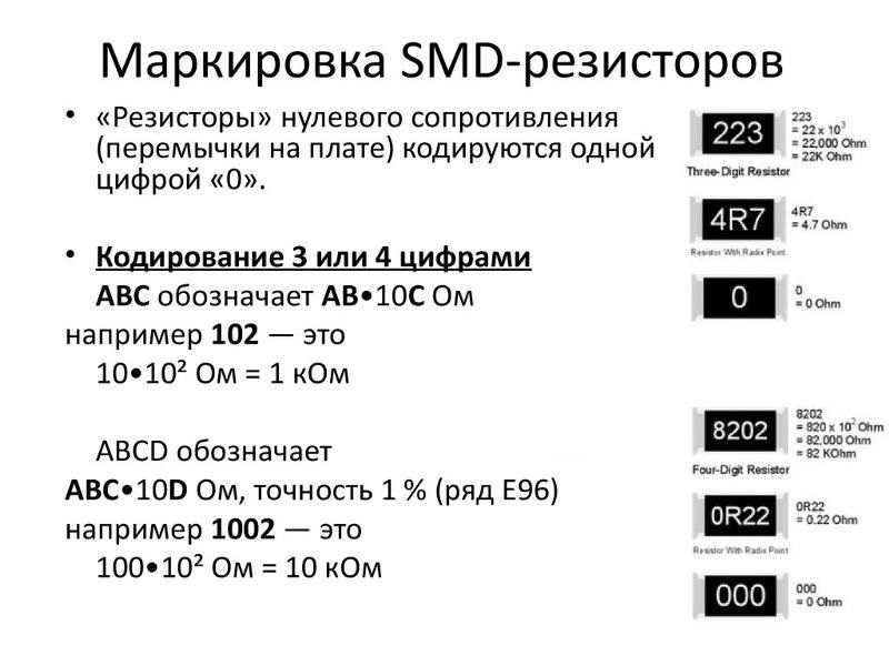 Маркировка резисторов - цветовая, smd, советских резисторов.