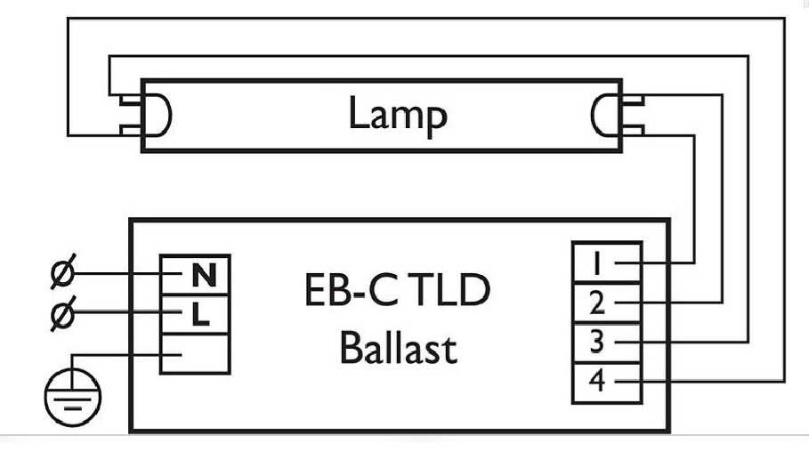 Схема подключения люминесцентных ламп к балласту